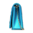 Damen-Clutch mit Schultergurt LOVE MOSCHINO Shiny Quilted-Linie in laminierter Petrol-Farbe