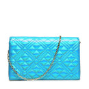 Damen-Clutch mit Schultergurt LOVE MOSCHINO Shiny Quilted-Linie in laminierter Petrol-Farbe