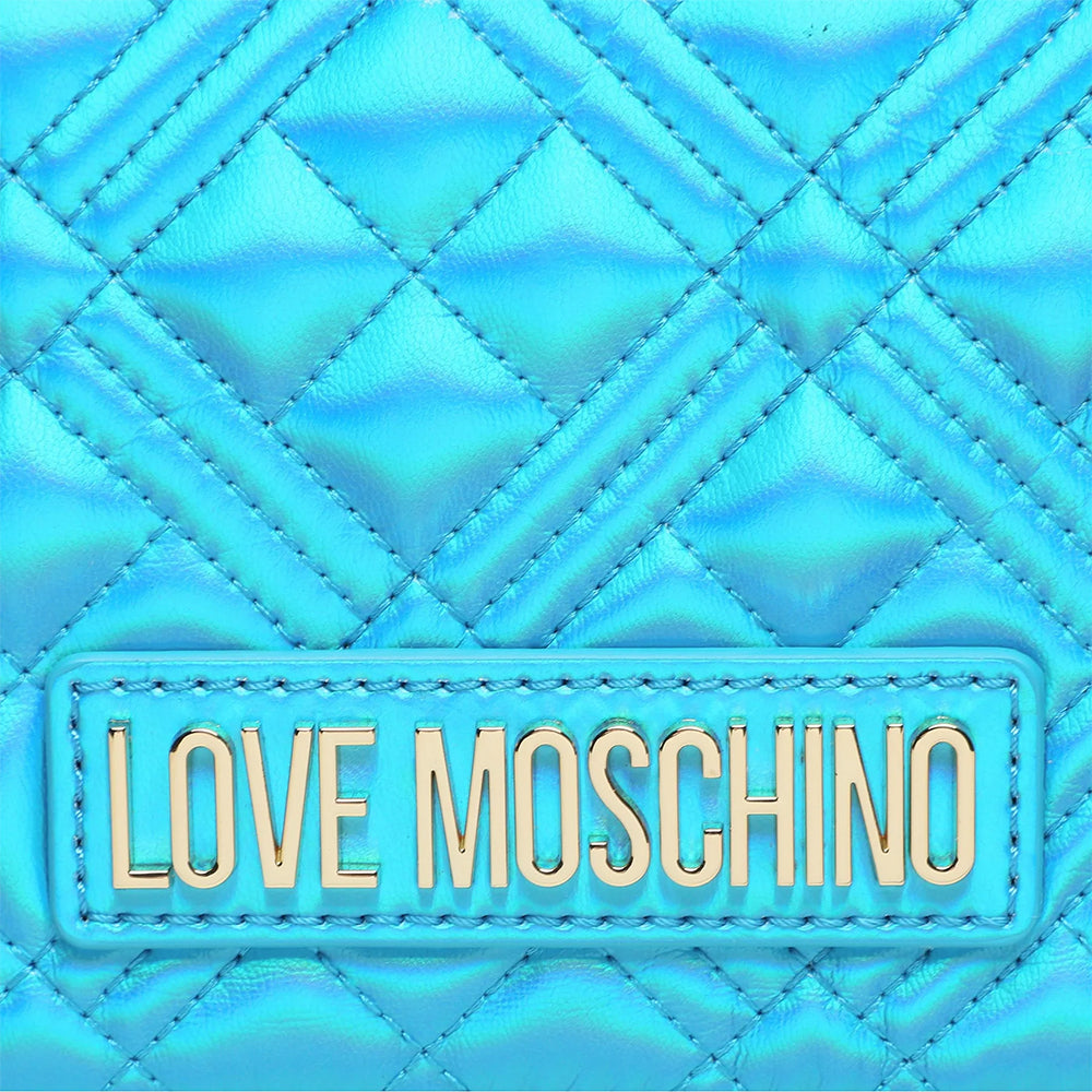 Clutch Donna con Tracolla LOVE MOSCHINO linea Shiny Quilted color Petrolio Laminato