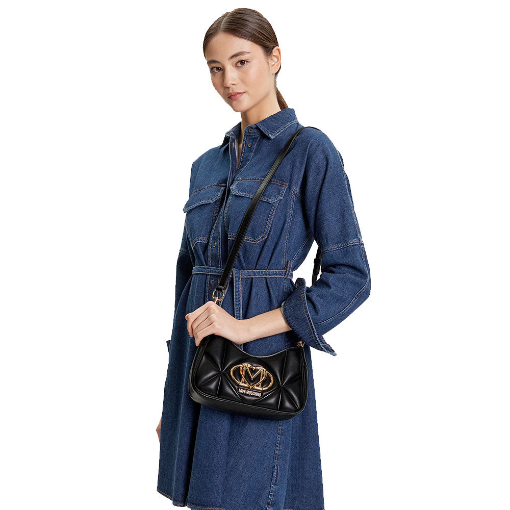 Borsa Donna a Spalla Trapuntata LOVE MOSCHINO linea Embossed Nera