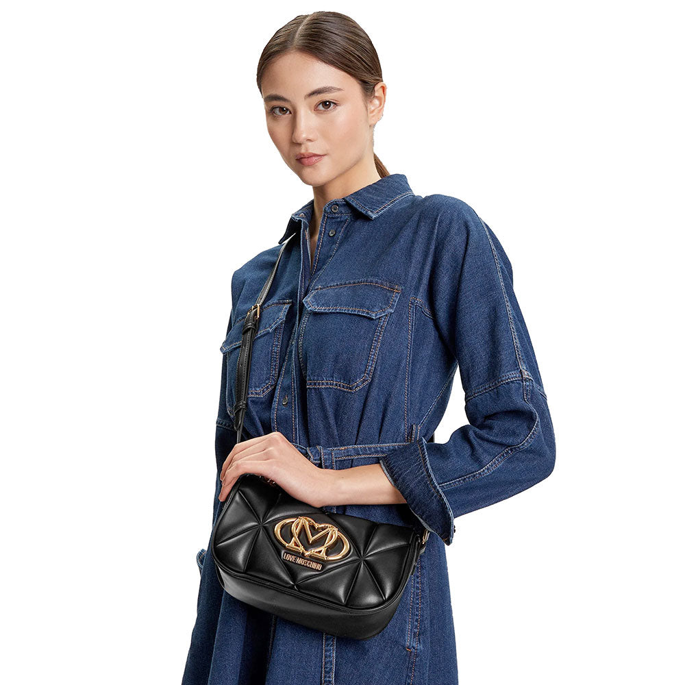 Borsa Donna a Tracolla Trapuntata LOVE MOSCHINO linea Embossed Nera