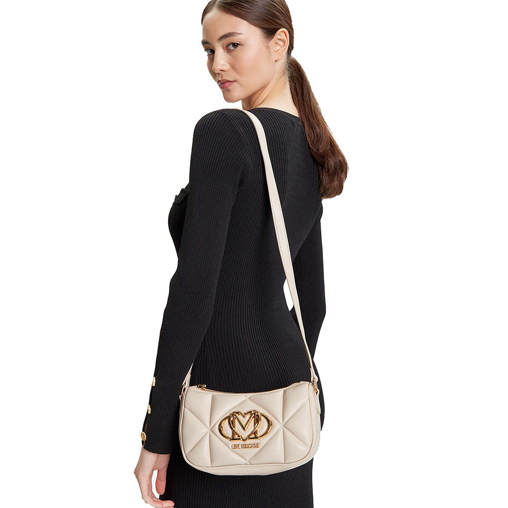 Borsa Donna a Tracolla Trapuntata LOVE MOSCHINO linea Embossed Avorio