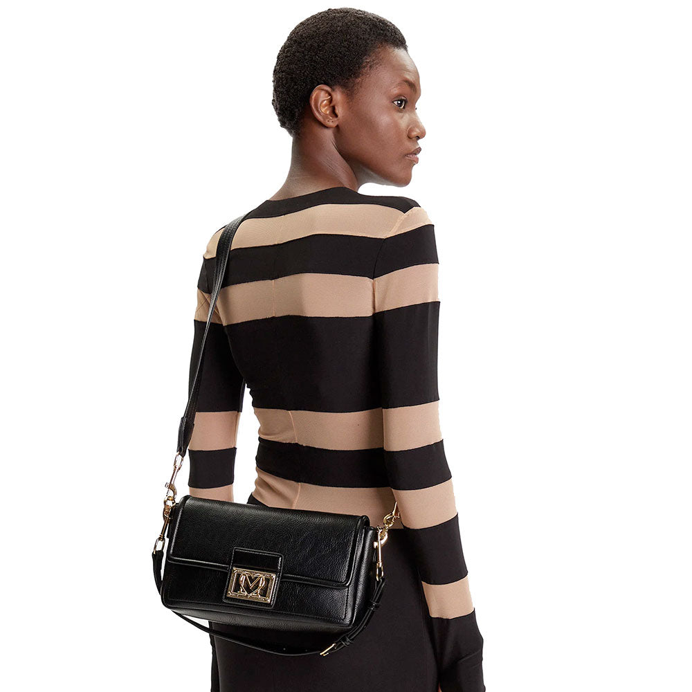 Borsa Donna a Spalla con Tracolla LOVE MOSCHINO Nera con Placca Quadrata con Logo