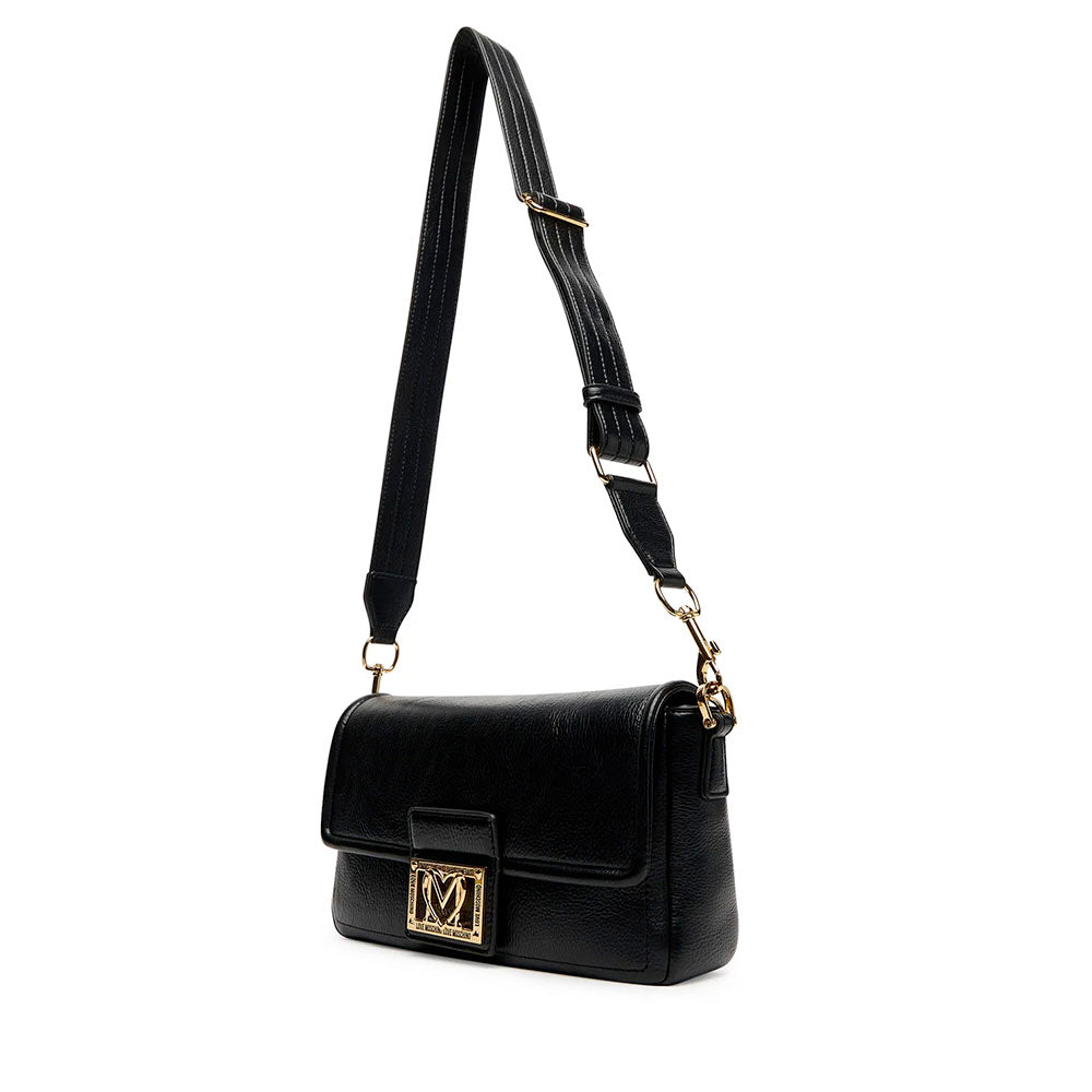 Borsa Donna a Spalla con Tracolla LOVE MOSCHINO Nera con Placca Quadrata con Logo