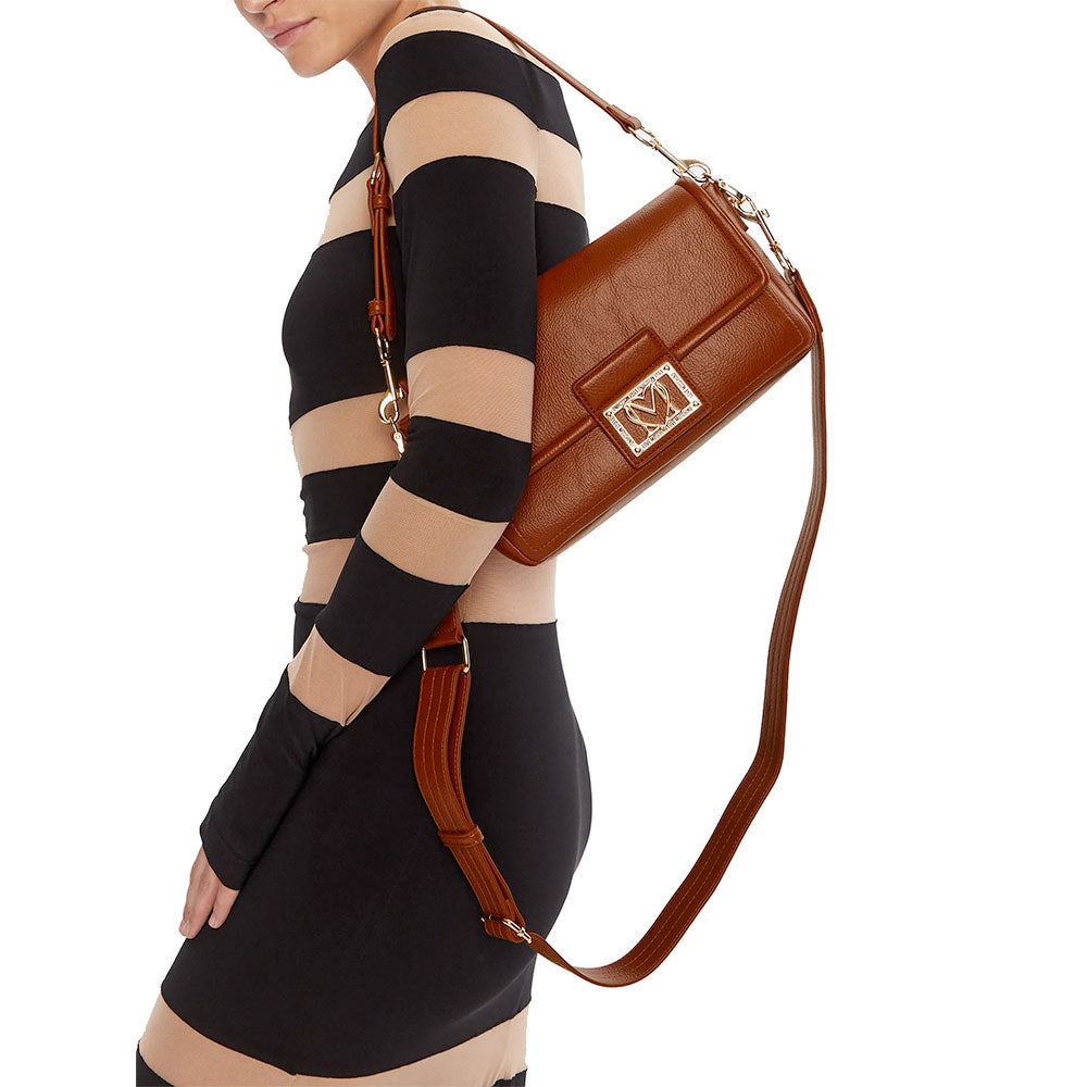 Borsa Donna a Spalla con Tracolla LOVE MOSCHINO color Castagna con Placca Quadrata con Logo