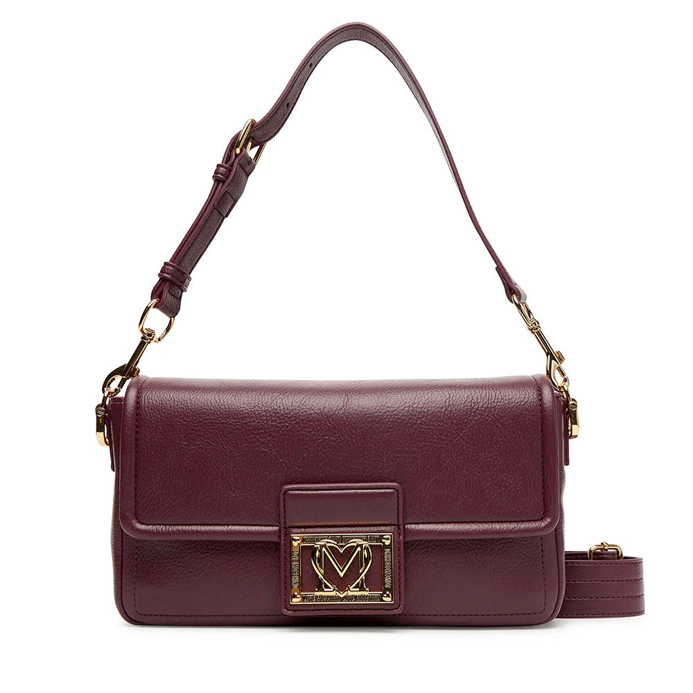 Borsa Donna a Spalla con Tracolla LOVE MOSCHINO color Vino con Placca Quadrata con Logo