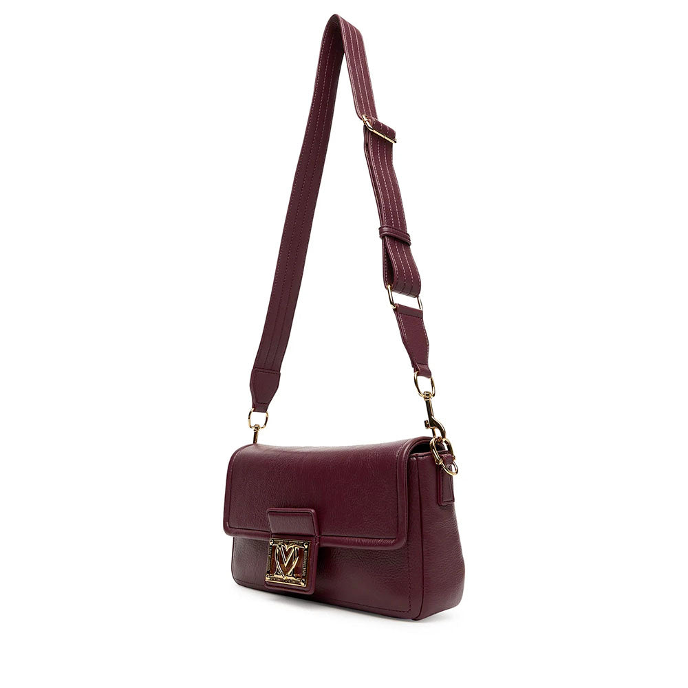 Borsa Donna a Spalla con Tracolla LOVE MOSCHINO color Vino con Placca Quadrata con Logo