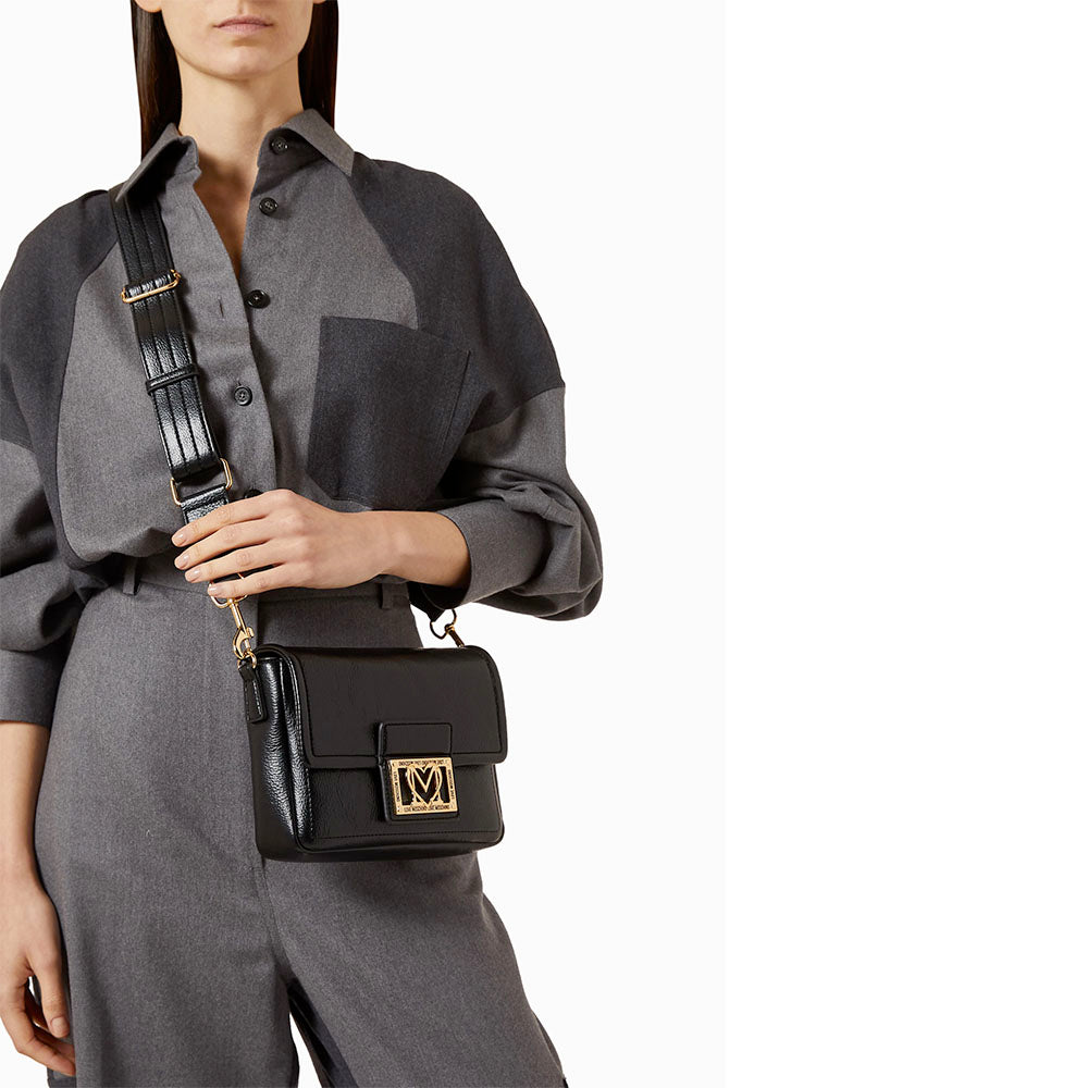 Borsa Donna a Tracolla LOVE MOSCHINO Nera con Placca Quadrata con Logo