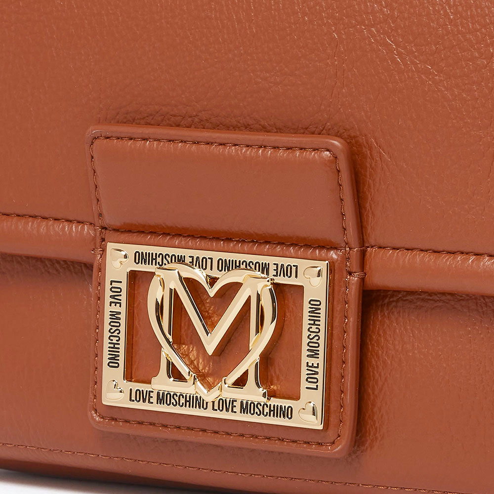 Damen-Umhängetasche LOVE MOSCHINO in Kastanienbraun mit quadratischer Logo-Platte