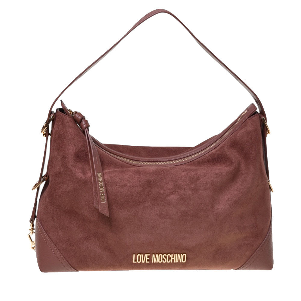 Borsa Donna Hobo Bag Large LOVE MOSCHINO linea Signature Zip in Velour color Cuoio
