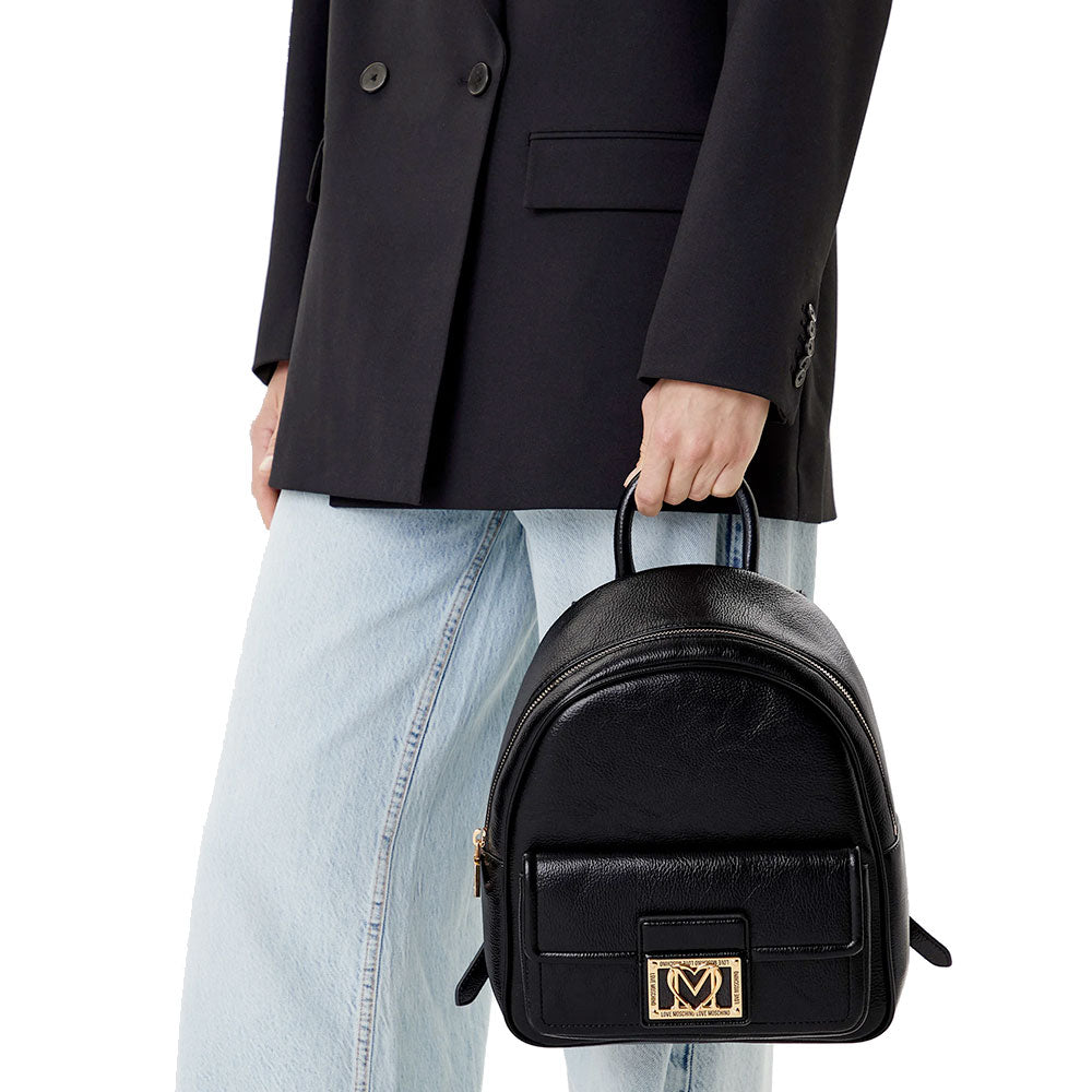Zaino Donna LOVE MOSCHINO Nero con Placca Quadrata con Logo