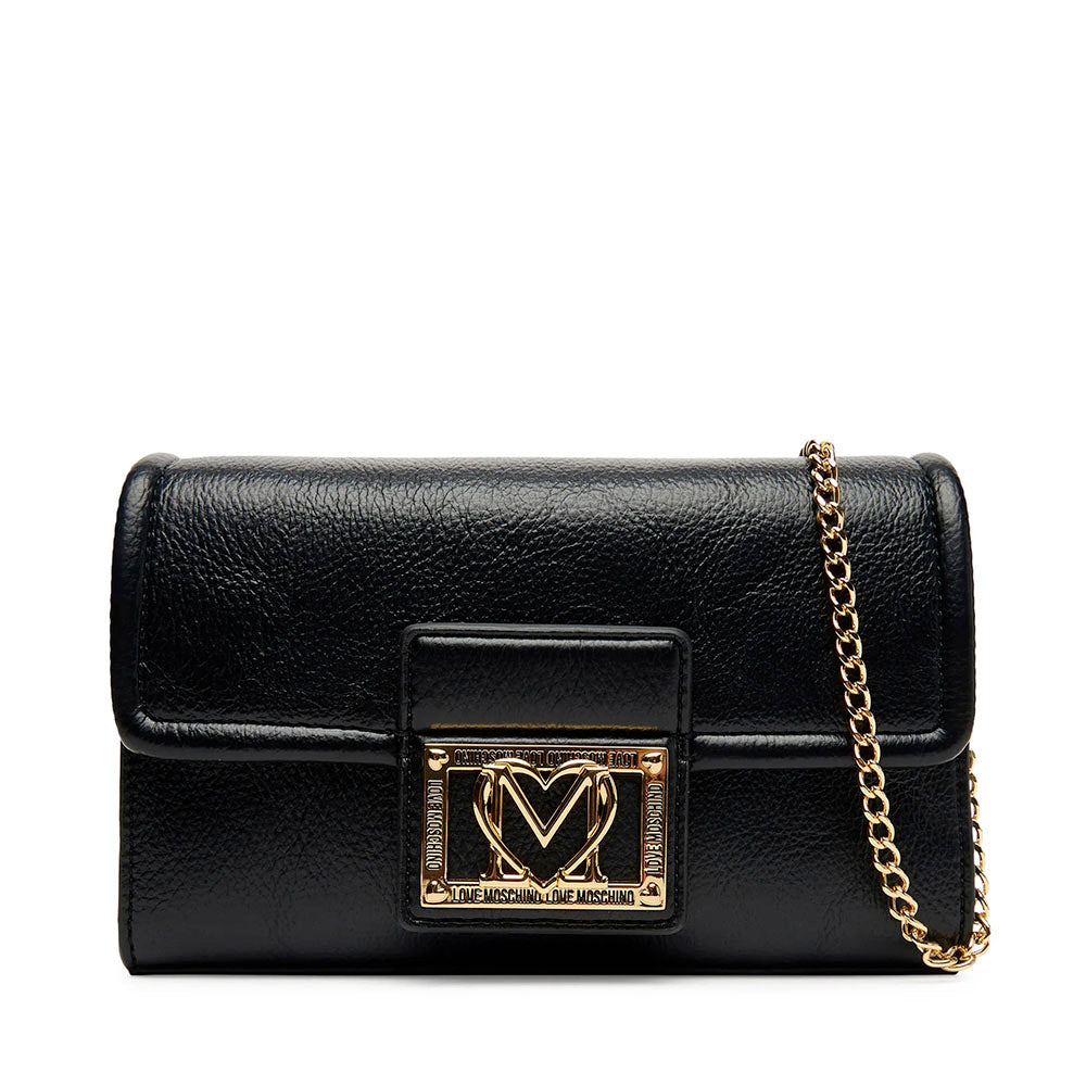 Clutch Donna con Tracolla LOVE MOSCHINO Nera con Placca Quadrata con Logo