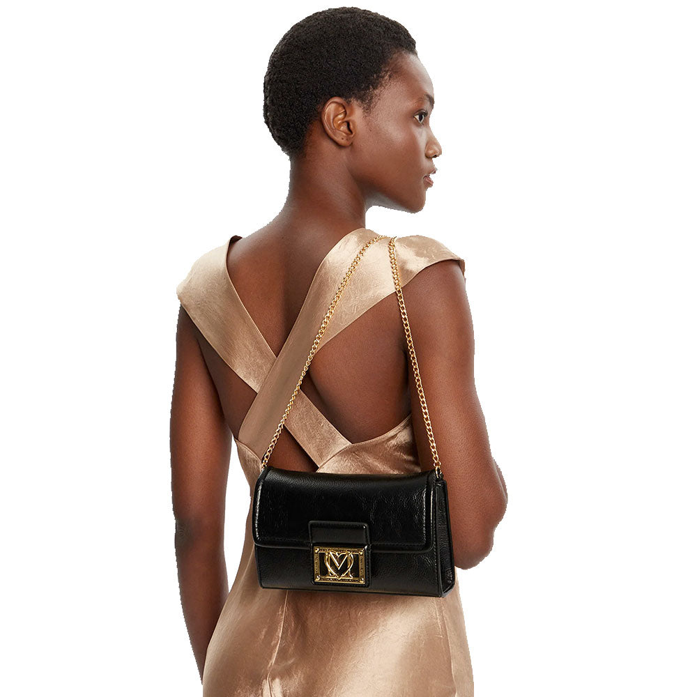 Clutch Donna con Tracolla LOVE MOSCHINO Nera con Placca Quadrata con Logo