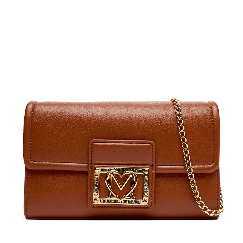 Clutch Donna con Tracolla LOVE MOSCHINO color Castagna con Placca Quadrata con Logo