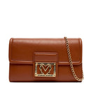 Women's Chestnut Crossbody Clutch Bag LOVE MOSCHINO with Square Logo Plaque