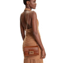 Women's Chestnut Crossbody Clutch Bag LOVE MOSCHINO with Square Logo Plaque
