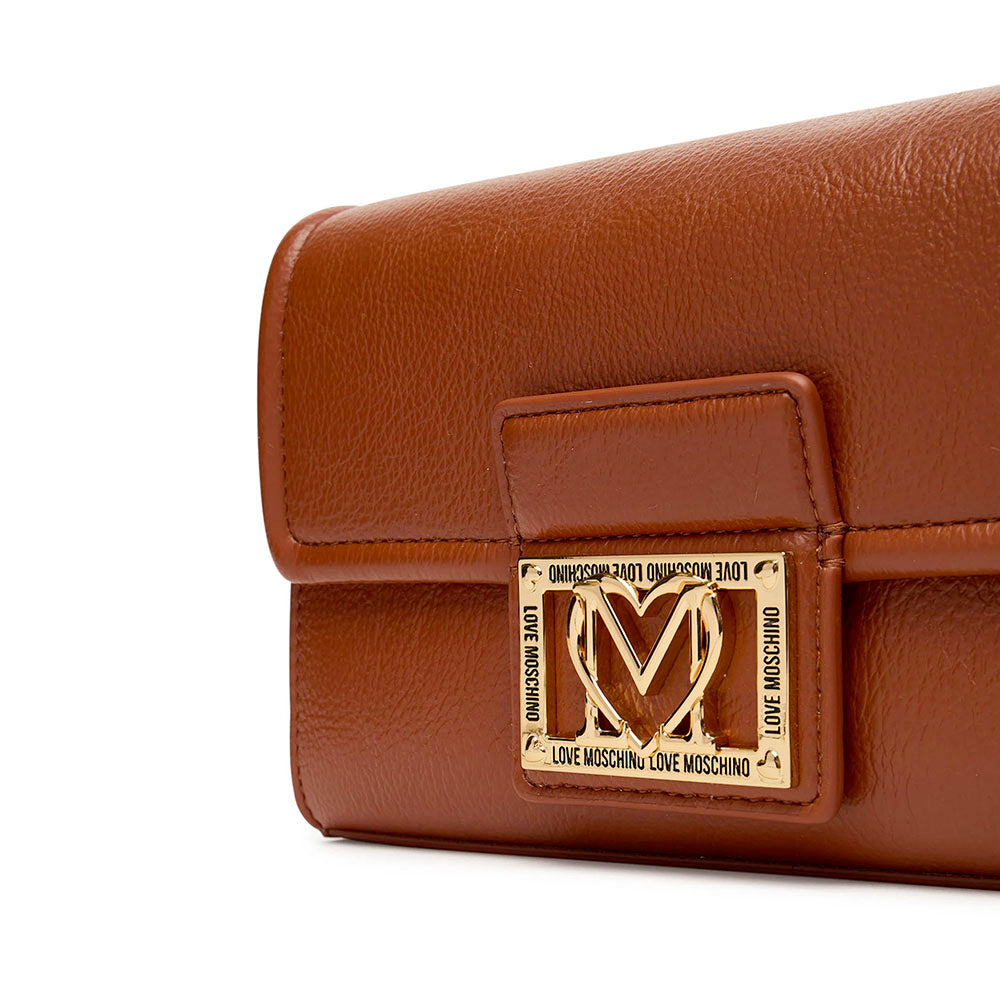 Women's Chestnut Crossbody Clutch Bag LOVE MOSCHINO with Square Logo Plaque