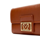 Women's Chestnut Crossbody Clutch Bag LOVE MOSCHINO with Square Logo Plaque