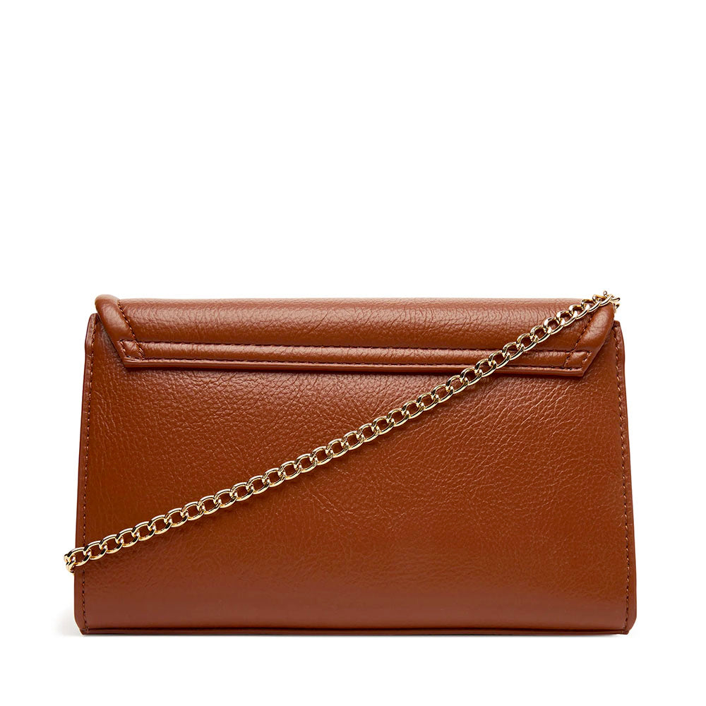 Women's Chestnut Crossbody Clutch Bag LOVE MOSCHINO with Square Logo Plaque