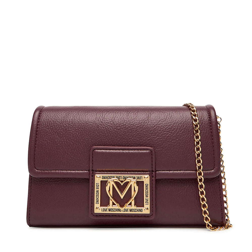 Clutch Donna con Tracolla LOVE MOSCHINO color Vino con Placca Quadrata con Logo