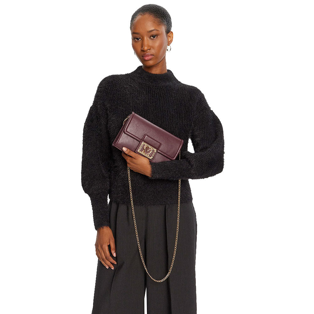 Clutch Donna con Tracolla LOVE MOSCHINO color Vino con Placca Quadrata con Logo