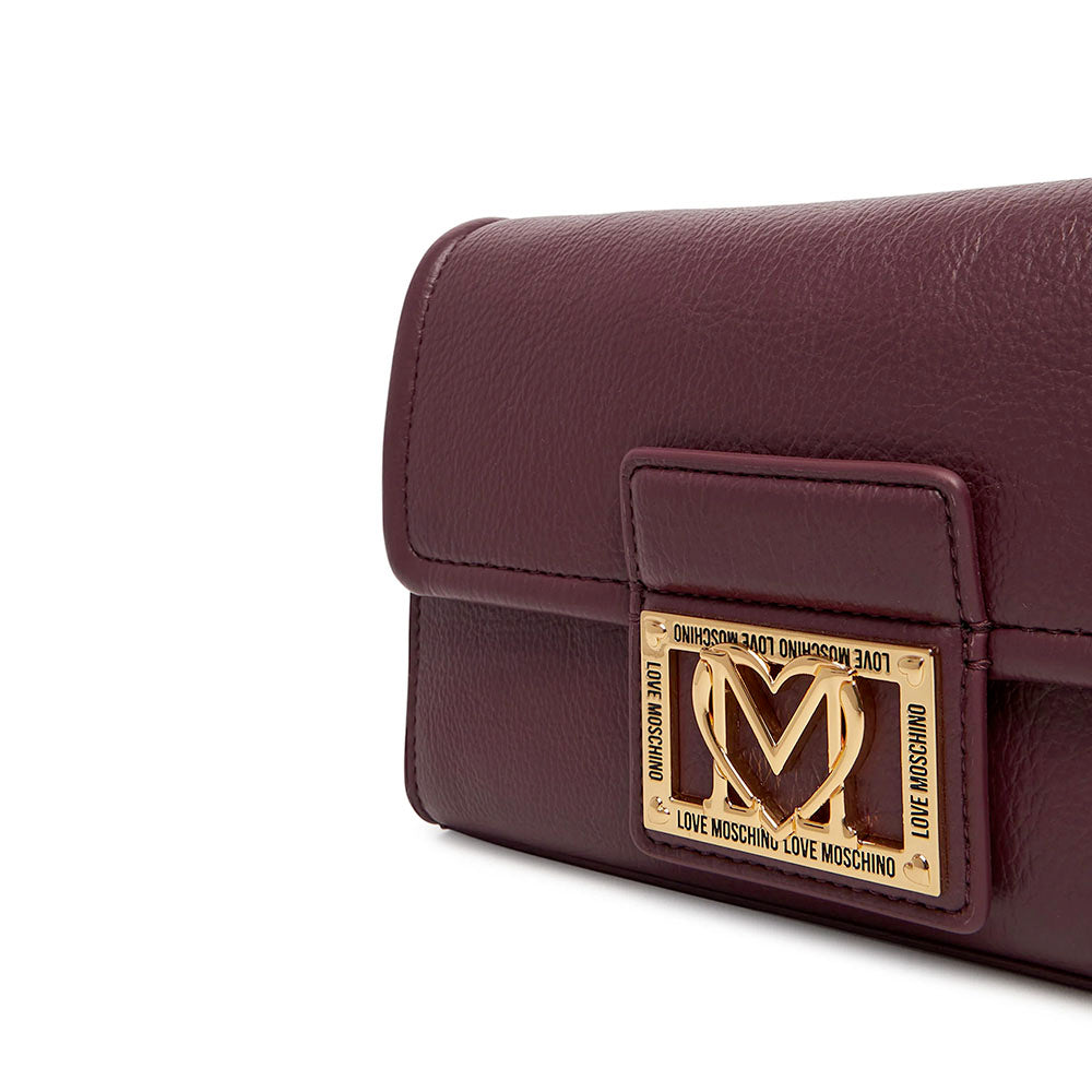 Clutch Donna con Tracolla LOVE MOSCHINO color Vino con Placca Quadrata con Logo