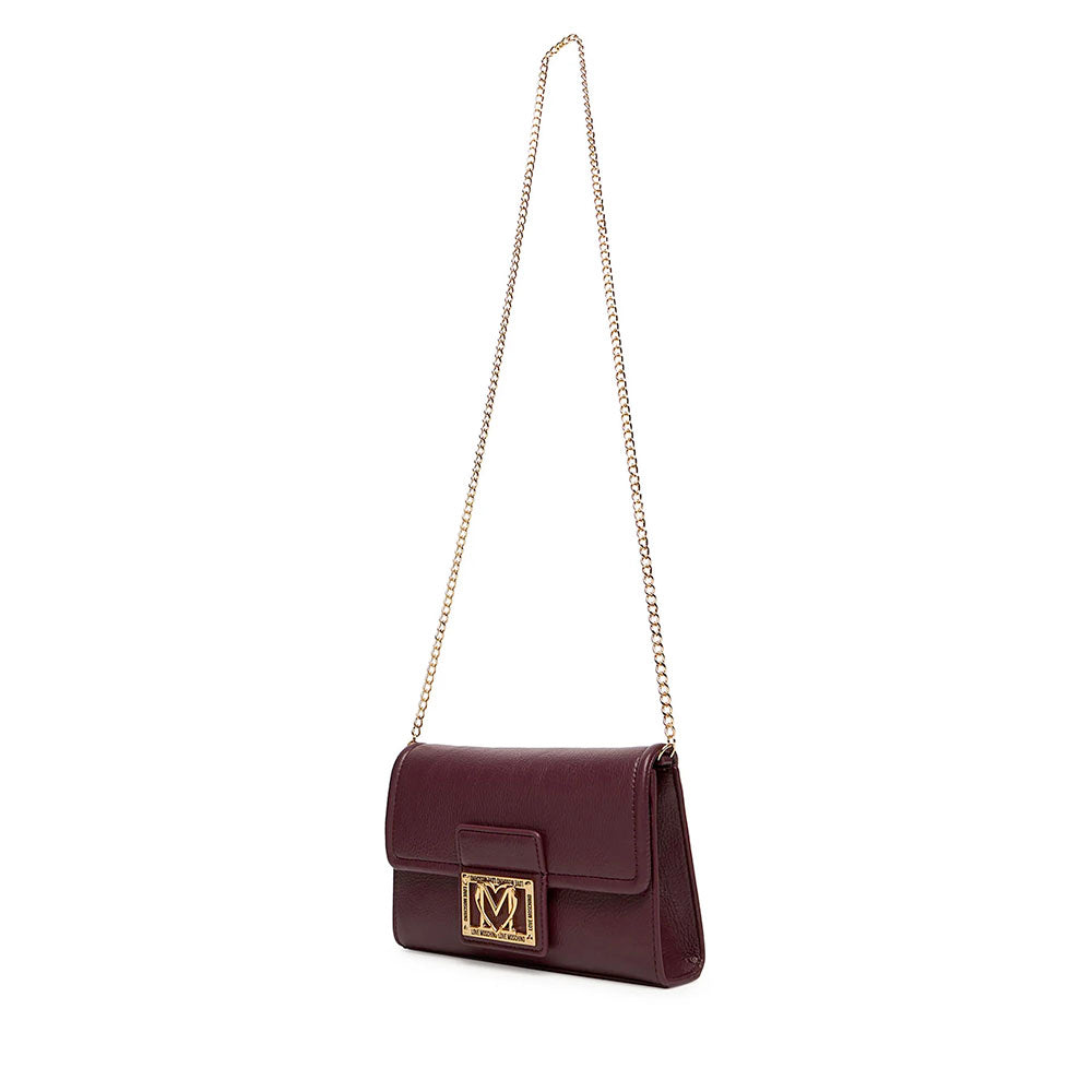 Clutch Donna con Tracolla LOVE MOSCHINO color Vino con Placca Quadrata con Logo