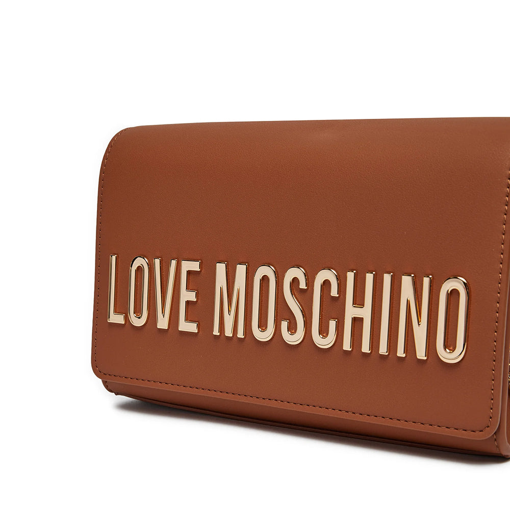 Damen-Clutch mit Schultergurt LOVE MOSCHINO Smart Daily Maxi Lettering-Linie in der Farbe Walnuss