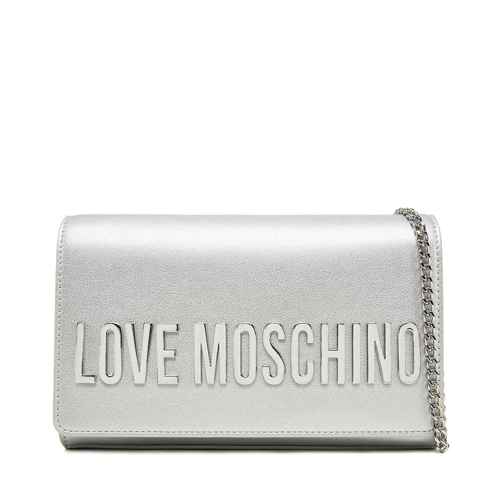 Clutch Donna LOVE MOSCHINO linea Smart Daily Bag Lettering Logo Metallic Silver