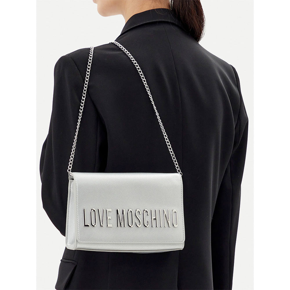 Clutch Donna LOVE MOSCHINO linea Smart Daily Bag Lettering Logo Metallic Silver