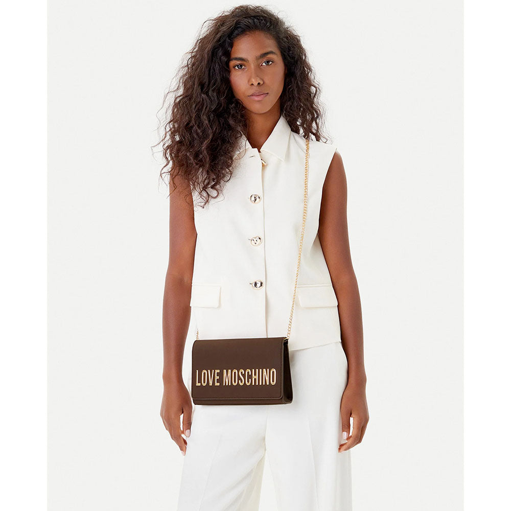 Clutch Donna con Tracolla LOVE MOSCHINO linea Smart Daily Bag Lettering Logo color Castagna
