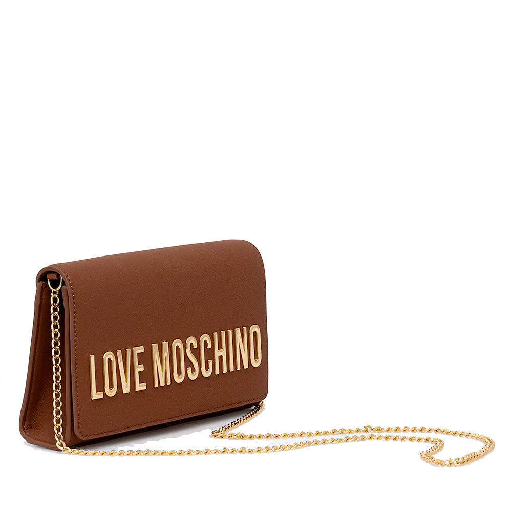 Damen-Clutch mit Umhängeriemen LOVE MOSCHINO Modell Smart Daily Bag Lettering Logo in Kastanienbraun