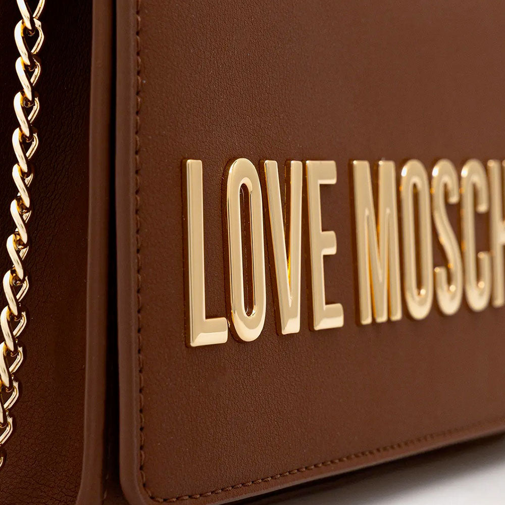 Damen-Clutch mit Umhängeriemen LOVE MOSCHINO Modell Smart Daily Bag Lettering Logo in Kastanienbraun