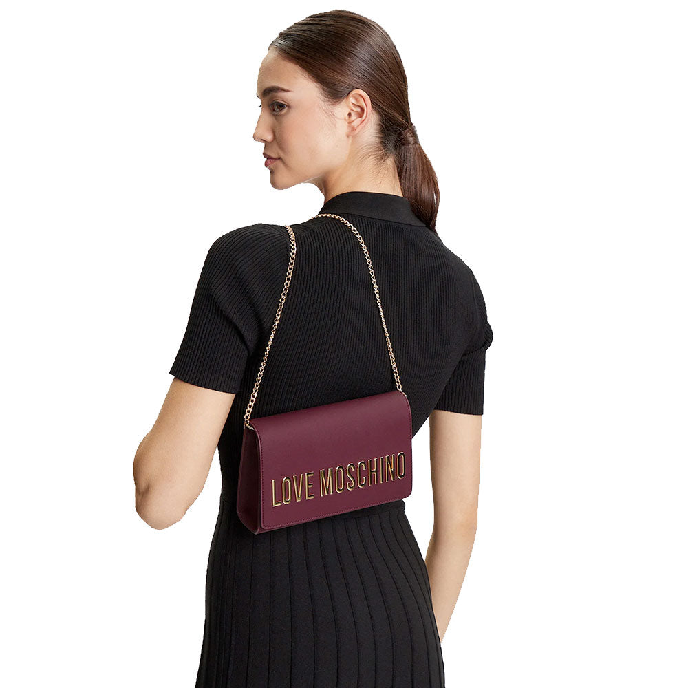 Clutch Donna con Tracolla LOVE MOSCHINO linea Smart Daily Bag Lettering Logo color Vino