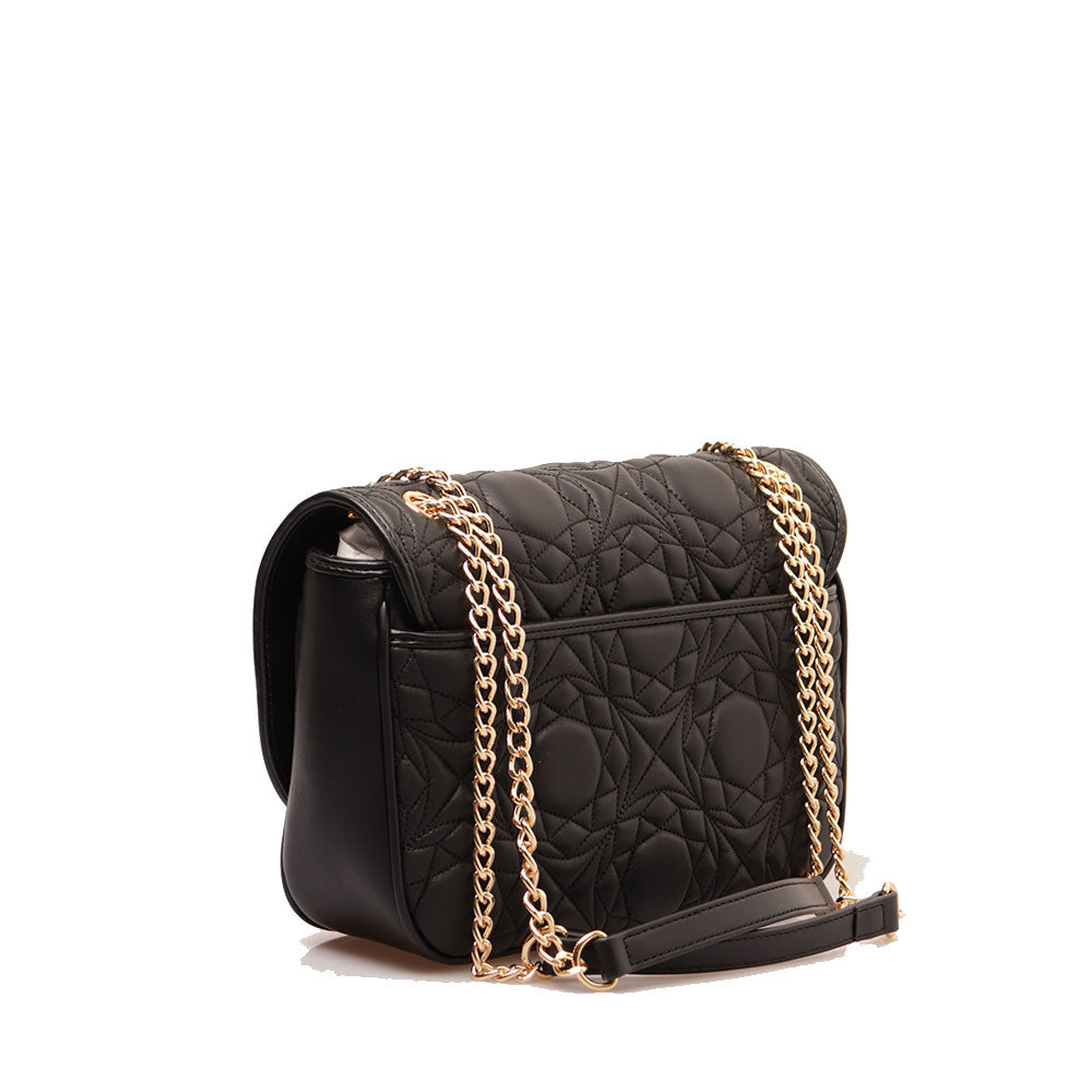 LOVE MOSCHINO 
Damen Schulter und Crossbody-Tasche aus schwarzem gestepptem Nappaleder