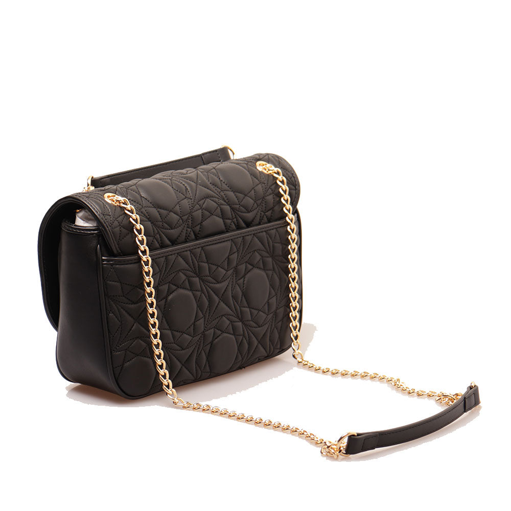 LOVE MOSCHINO 
Damen Schulter und Crossbody-Tasche aus schwarzem gestepptem Nappaleder