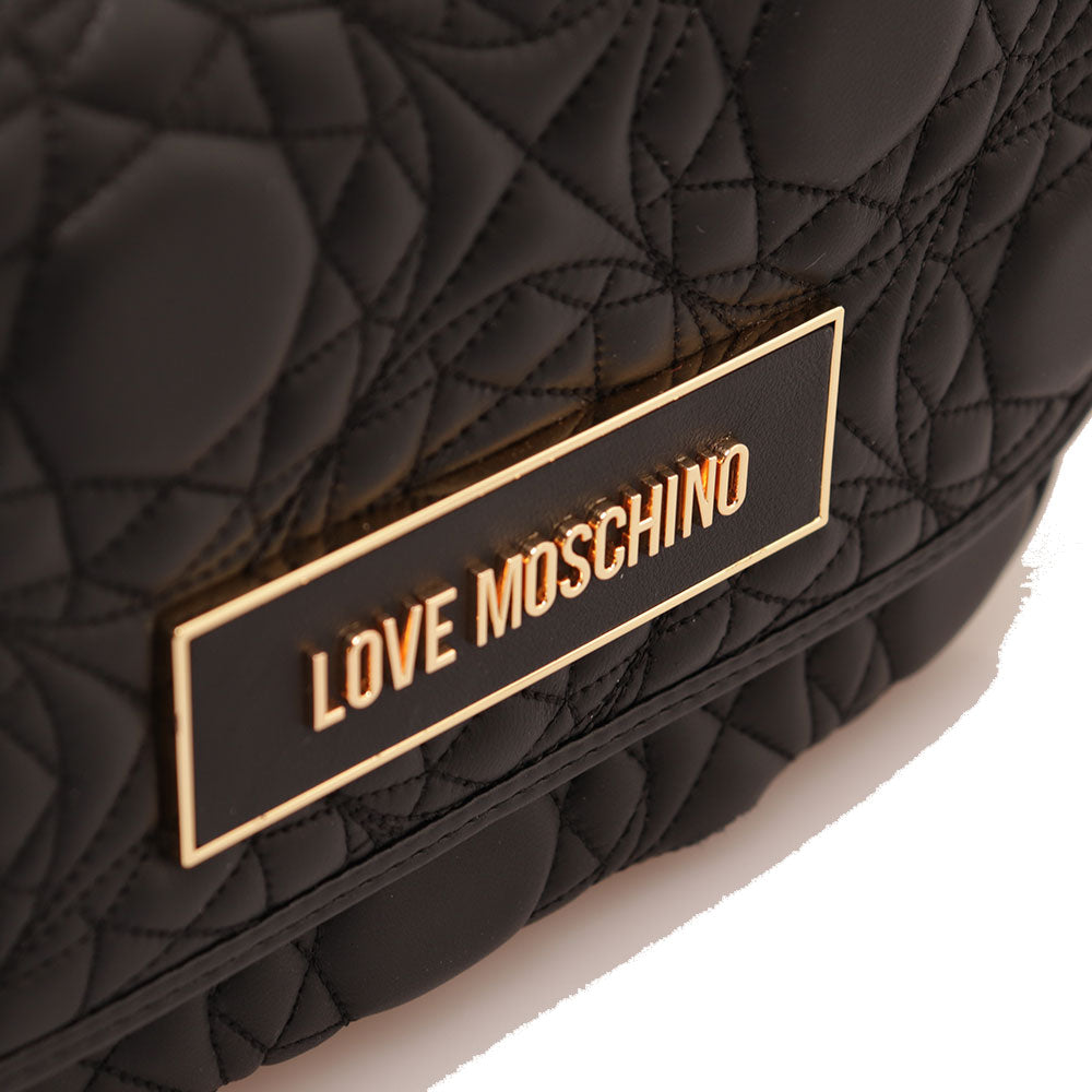 LOVE MOSCHINO 
Damen Schulter und Crossbody-Tasche aus schwarzem gestepptem Nappaleder