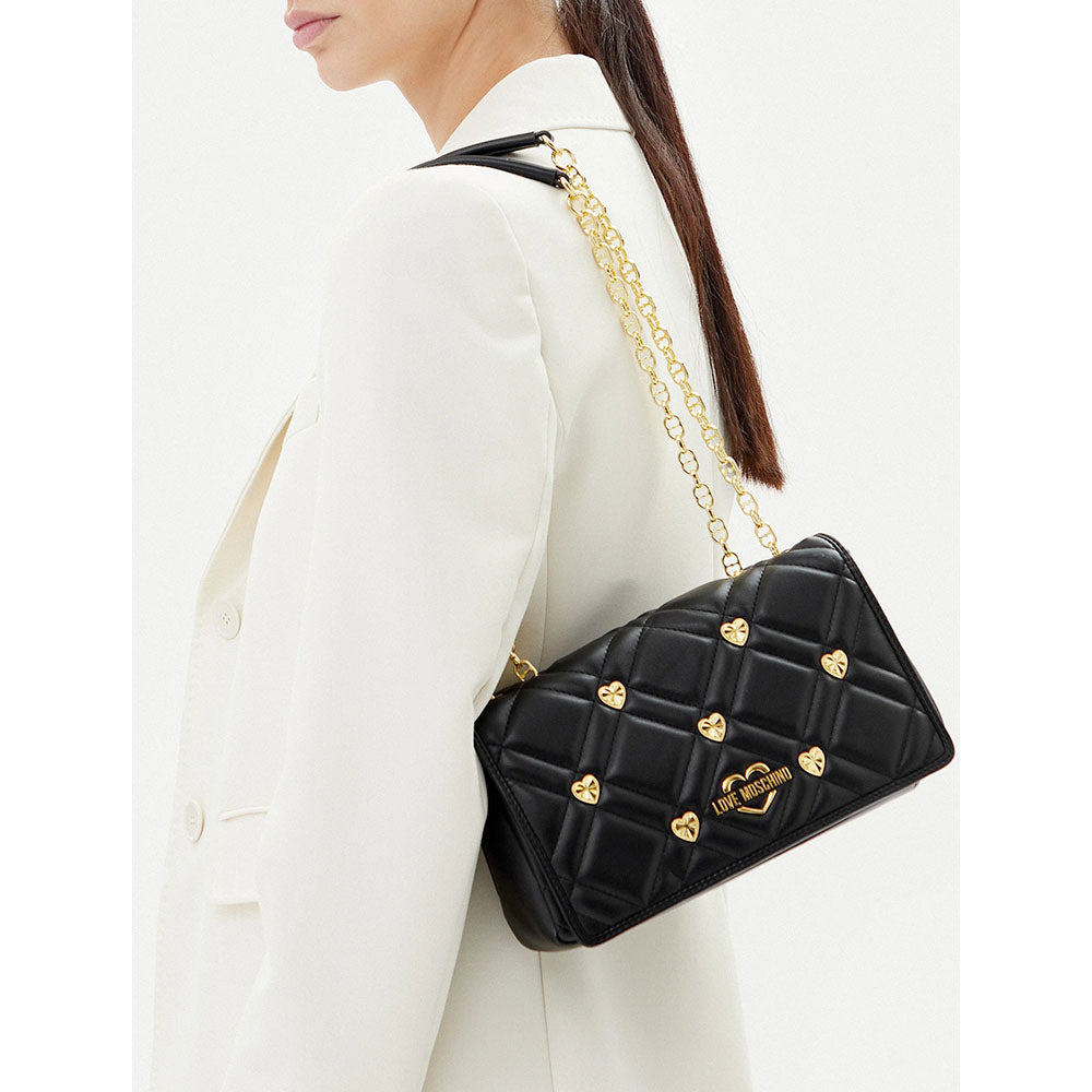Borsa Donna a Spalla e Tracolla LOVE MOSCHINO linea Heart Studs Nera