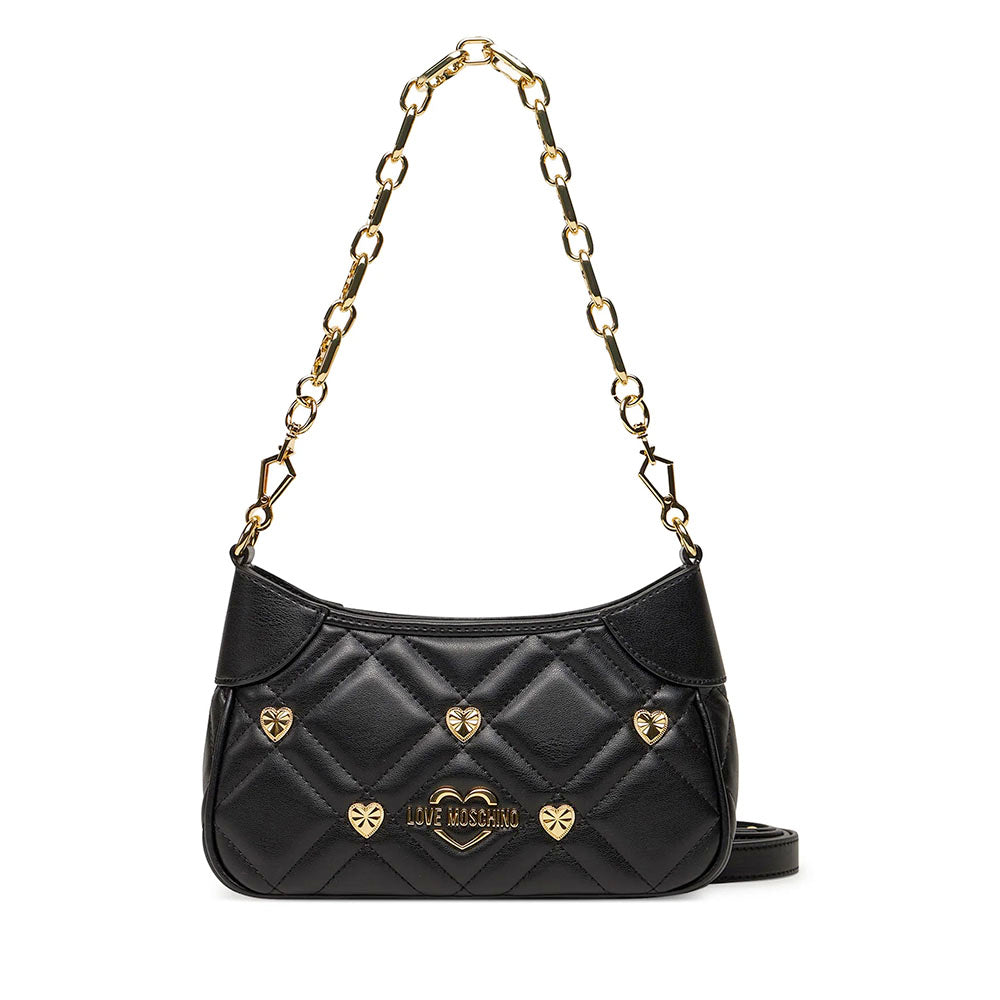 LOVE MOSCHINO Damen-Schultertasche, Herznieten-Linie, Schwarz