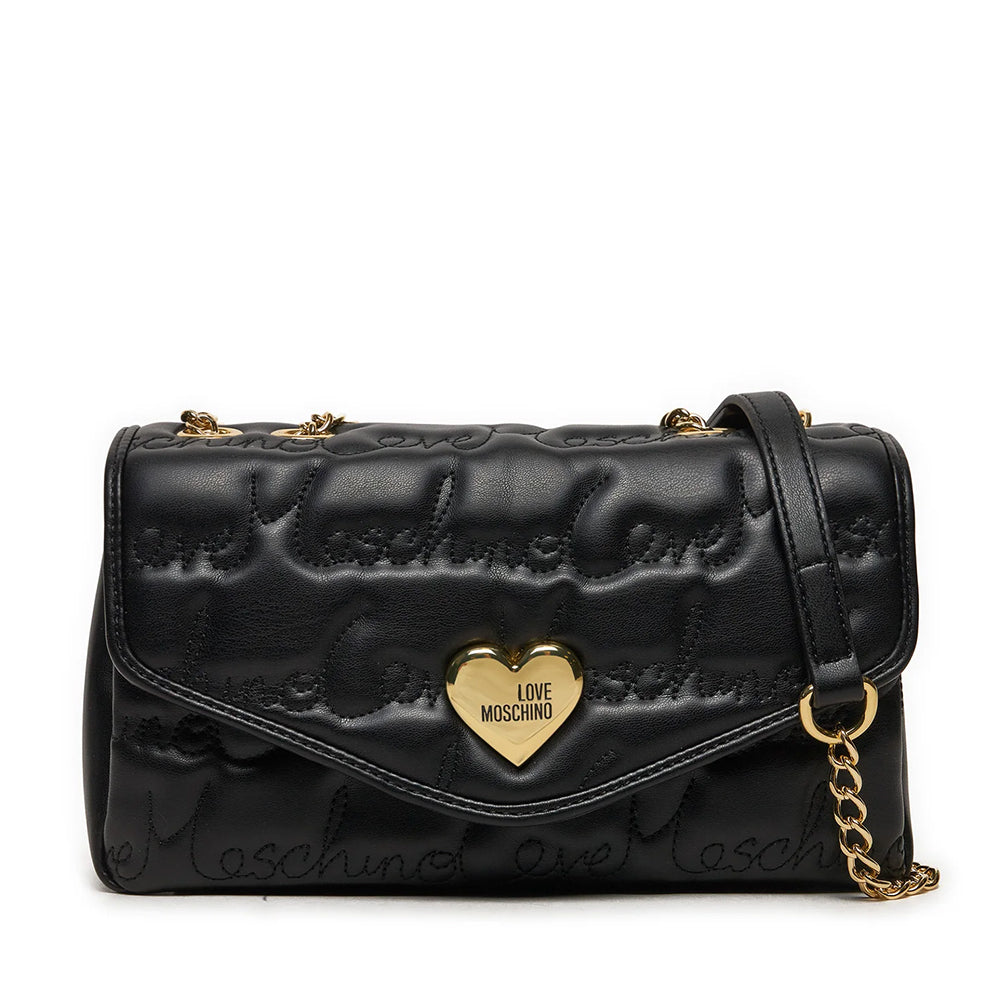 LOVE MOSCHINO 
Schwarze Schulter- und Umhängetasche mit All Over gesticktem Logo