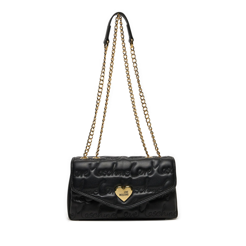 LOVE MOSCHINO 
Schwarze Schulter- und Umhängetasche mit All Over gesticktem Logo