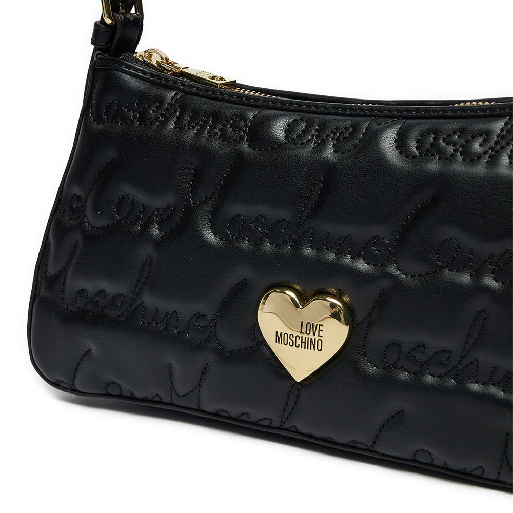 LOVE MOSCHINO 
Schwarzem Hobo Bag mit allover gesticktem Logo