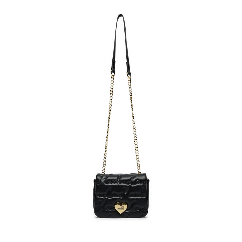 Borsa a Tracolla LOVE MOSCHINO Nera con Logo Ricamato All Over