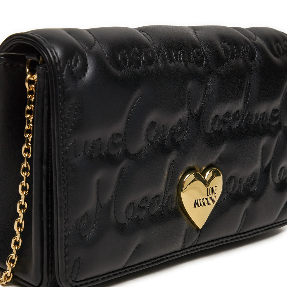 Clutch Donna con Tracolla LOVE MOSCHINO Nera con Logo Ricamato All Over