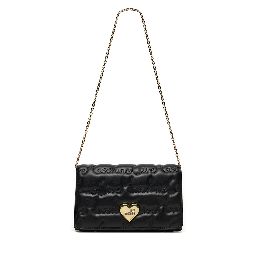 Clutch Donna con Tracolla LOVE MOSCHINO Nera con Logo Ricamato All Over