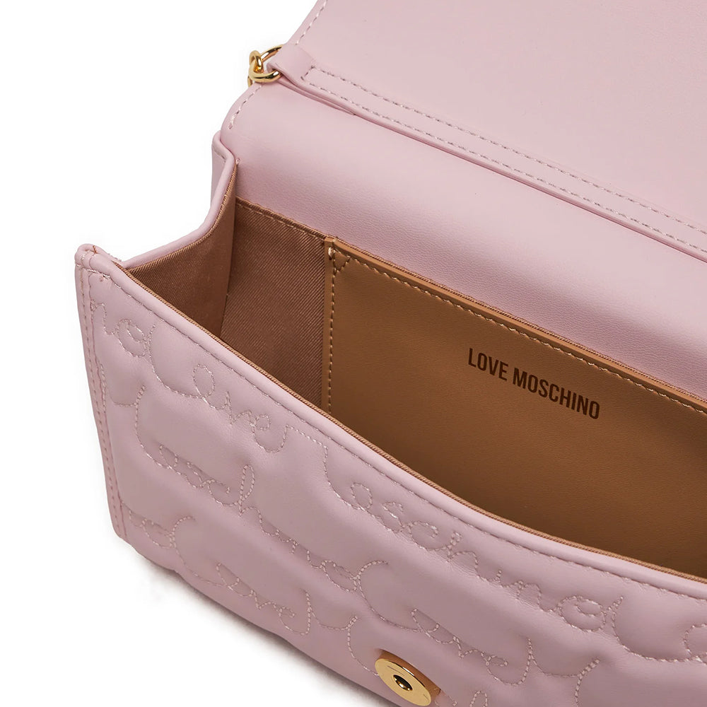 LOVE MOSCHINO 
Damen Clutch mit Schultergurt Rosa mit Allover-Logostickerei