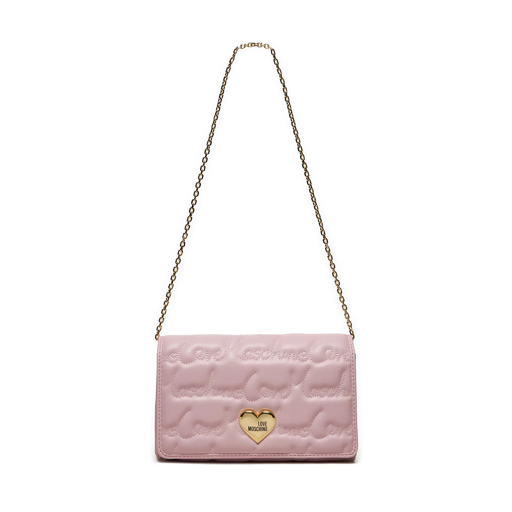 LOVE MOSCHINO 
Damen Clutch mit Schultergurt Rosa mit Allover-Logostickerei