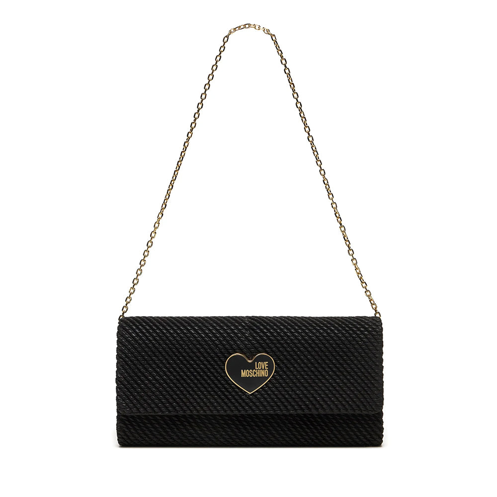 Clutch Donna con Tracolla LOVE MOSCHINO in Tessuto Laminato Nero