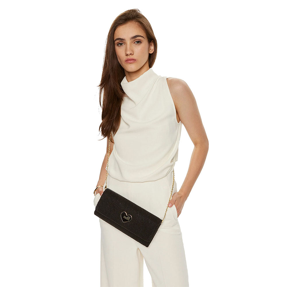 Clutch Donna con Tracolla LOVE MOSCHINO in Tessuto Laminato Nero