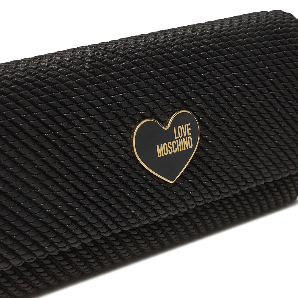 Clutch Donna con Tracolla LOVE MOSCHINO in Tessuto Laminato Nero